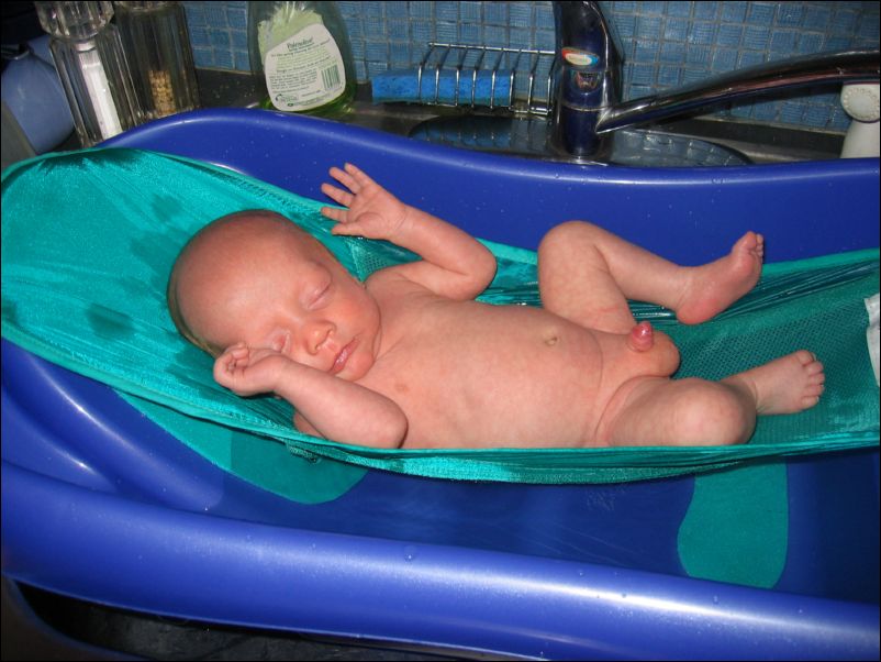 Owen's first bath